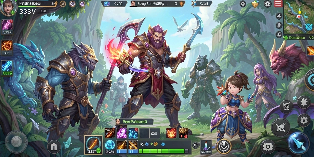 Tangkapan layar utama 333V menampilkan aksi pertarungan seru di dunia MMORPG.