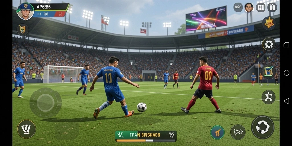 Gameplay seru AP686 yang menampilkan aksi sepak bola intens.