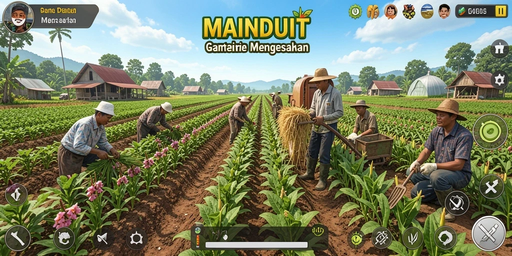 Tampilan menarik dari gameplay pertanian dalam MAINDUIT.