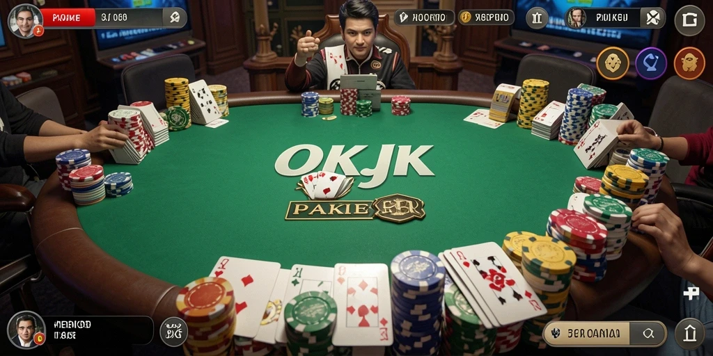 Screenshot gameplay OKJK menunjukkan momen menegangkan saat bermain poker.