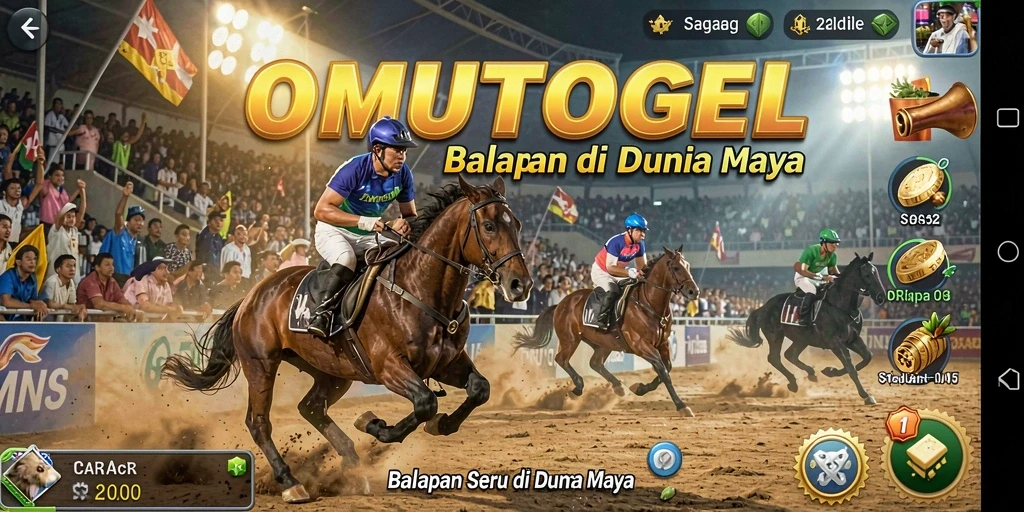 Screenshot gameplay OMUTOGEL menampilkan aksi balapan seru dan mobil yang melaju cepat.