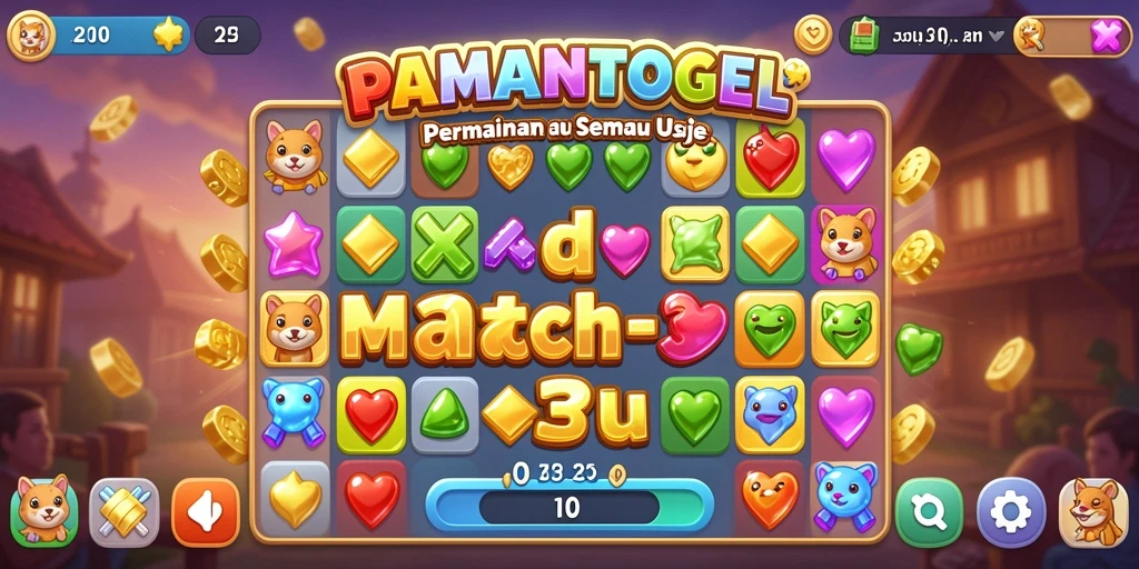 Gameplay seru PAMANTOGEL dengan elemen Match-3 penuh warna.