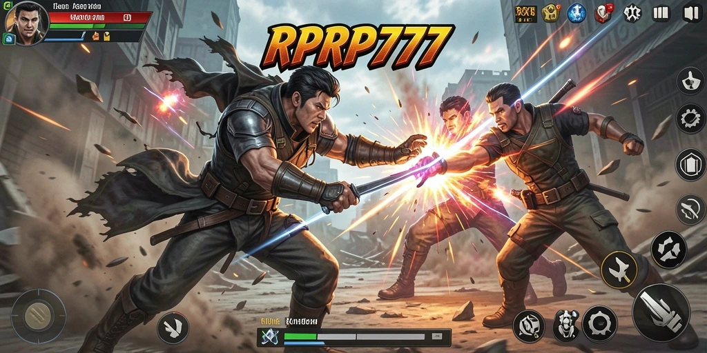 Tampilan gameplay menegangkan RPRP777 dengan pertarungan epik.