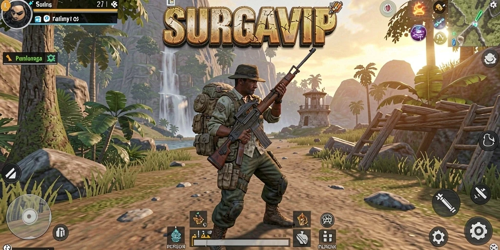 Screenshot gameplay SURGAVIP yang menampilkan dunia terbuka yang luas.
