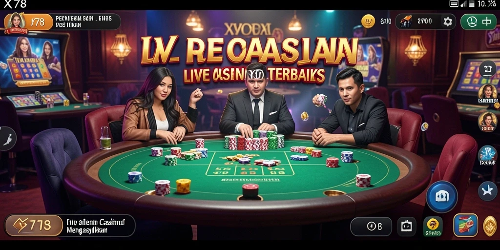 Screenshot menunjukkan dealer langsung dan suasana kasino yang autentik dalam X78.