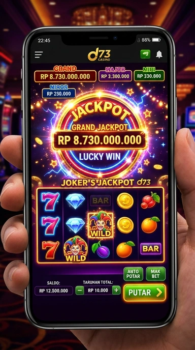 Tampilan utama aplikasi d73 dengan berbagai pilihan.